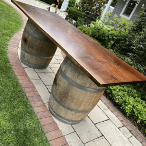 8’ Live Edge Walnut Wine Barrel Bar