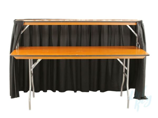 Bar, 6′ Two Tiered Bar Includes Black Linen and Skirting - Image 2